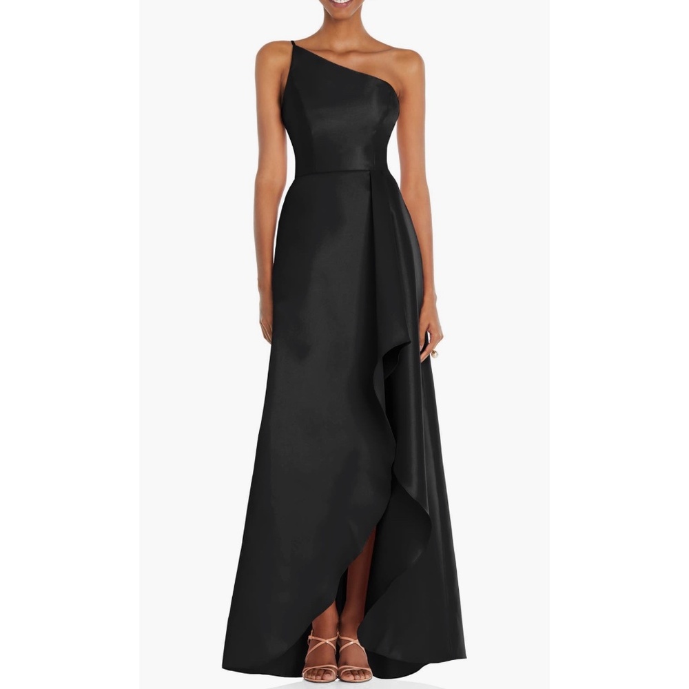 NEW Alfred Sung D831 One Shoulder Draped Front Satin Gown Black size 2